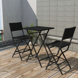 Emaga 3-cz. zestaw składanych mebli bistro, stal, rattan PE, czarny