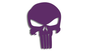 Wycinana naklejka PUNISHER czaszka fioletowa