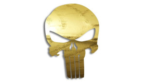 Wycinana naklejka PUNISHER czaszka złoty chrom
