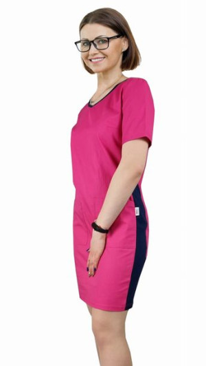 Sukienka medyczna amarantowa ACTIVE z elastycznym granatowym lampasem - 3XL