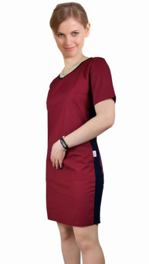 Sukienka medyczna bordowa ACTIVE z elastycznym granatowym lampasem - 3XL