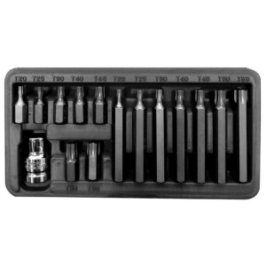 10741 Zestaw końcówek, bitów 3/8 cala Torx T20-T55, L 30/75mm, 15 elementów