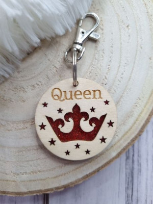Zawieszka Queen & King sklejka i pleksi brokatowa