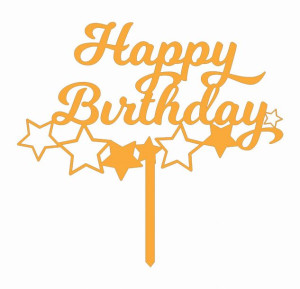 Topper  na tort urodzinowy Happy Birthday GWIAZDKI