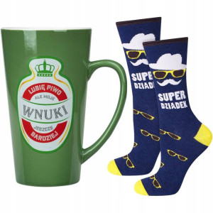 Skarpetki Męskie SOXO GOOD STUFF z napisem Super Dziadek z kubkiem Dzień