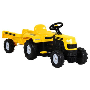 Traktor dziecięcy z pedałami i przyczepą, żółty