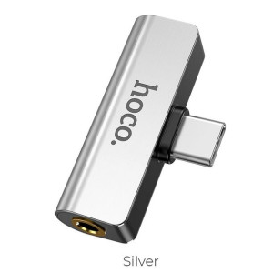 Hoco Adapter Audio 2w1 Typ C Do Jack 3,5mm + Typ C Ls26 Srebrny