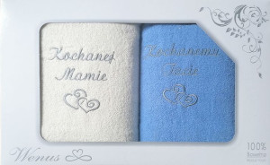 Ręczniki komplet w pudełku 70X140 Kochanej Mamie, Kochanemu Tacie