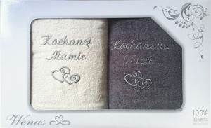 Ręczniki komplet w pudełku 70X140 Kochanej Mamie, Kochanemu Tacie czarny