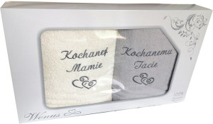 Ręczniki komplet w pudełku 70X140 Kochanej Mamie, Kochanemu Tacie szary