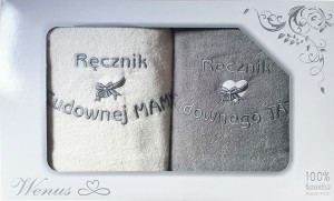 Ręczniki komplet 70X140 Cudownej Mamy/Ręcznik Cudownego Taty szary