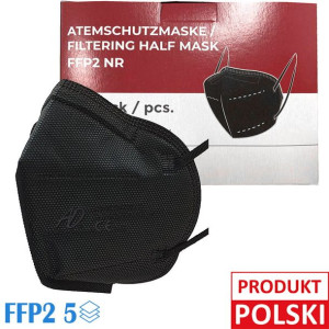 Maski FFP2  5-Warstwowe, BFE >95%, 2 Filtry, Czarne - 25 szt