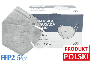 Maski FFP2  5-Warstwowe, BFE >95%, 2 Filtry, Szare - 10 szt