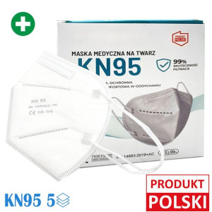 Maski KN95 MEDYCZNE, 5-warstwowe, BFE 99 %, Badania w CIOP - 20 szt