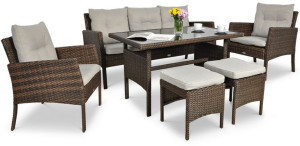 Zestaw Technorattanowy Cortina + Pufy Brown