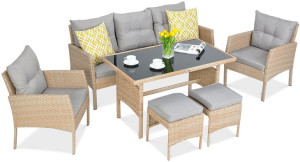 Zestaw Technorattanowy Cortina + Pufy Beige