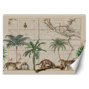 FOTOTAPETA DO SALONU Palmy Mapa Zwierzęta 350x245