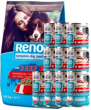 Reno Karma sucha dla psa z wołowiną 10kg + Frendi kawałki  z wołowiną 10x40