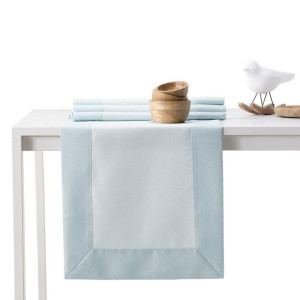 DecoKing Bieżnik bawełniany PURE mankiet 30X80 niebieski + srebrny