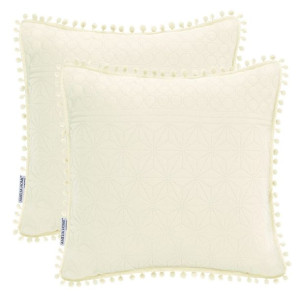 AmeliaHome Poszewki pikowane z pomponami MEADORE 45x45*2 kremowe