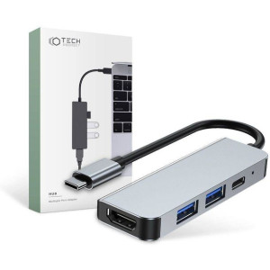 Rozdzielacz 4w1 Usb Hub Usb-c Na 2xusb+hdmi Usb-c Tech-protect Szary
