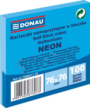 Karteczki DONAU 76x76mm (1x100) niebieskie neon