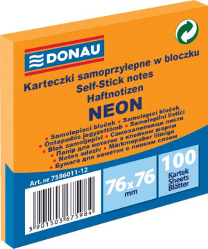 Karteczki DONAU 76x76mm (1x100) pomarańczowe neon