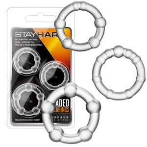 Blush STAY HARD BEADED COCKRINGS CLEAR Zestaw pierścieni uciskowych na peni
