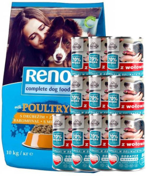 Reno Karma sucha dla psa z kurczakiem 10kg + Frendi kawałki  z wołowiną 10x