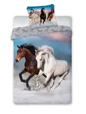 Pościel bawełna 160x200+1p70x80 Konie galop NADRUK