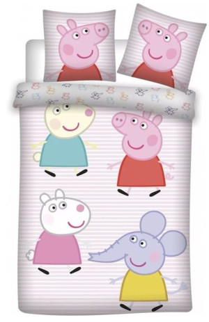 Pościel dla dzieci 100x135 + 40x60 Świnka Peppa szara
