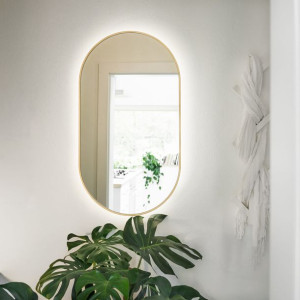 Lustro Owalne Cassini Minimal Led - W Złotej, Cienkiej Ramie, Podświetlane
