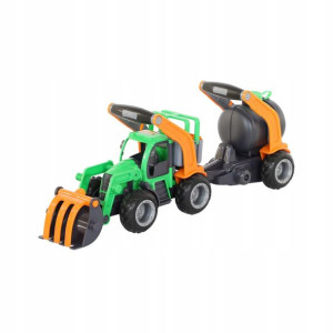 Traktor z łyżką przyczepa cysterna zbiornik