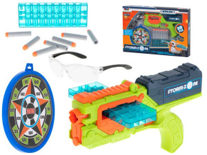 Pistolet na piankowe strzałki maszynowy + okulary + tarcza + 18 strzałek