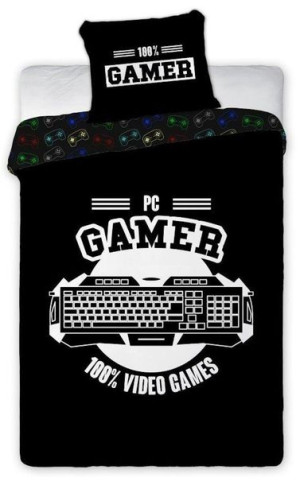 Pościel bawełna 140x200+1p70x90 Gamer czarna