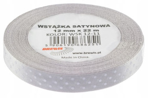 Wstążka Satynowa W Kropki 12 Mm 22m Srebrna Brewis