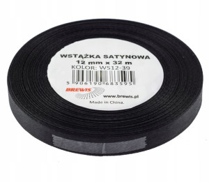 Wstążka Satynowa Ozdobna 12mm 32m Czarna Brewis