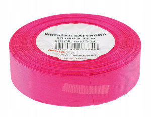Wstążka Satynowa Ozdobna 25mm 32m Róż Fluo Brewis