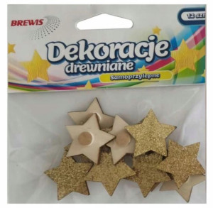Gwiazdki Brokatowe Drewniane Złote 12 Szt Brewis