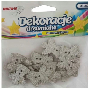 Aniołki Brokatowe Drewniane Srebrne 12 Szt Brewis