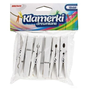 Klamerki Drewniane 7,2 Cm 12szt Białe Brewis