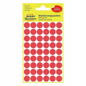 Etykiety AVERY 3141 kółka kropki 12mm / CZERWONE