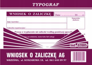 Druk 02005 Wniosek O Zaliczkę A6 Typograf