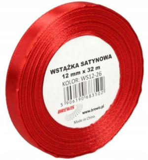 Wstążka Satynowa Ozdobna 12mm 32m Czerwona Brewis