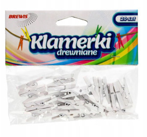 Klamerki Drewniane 25mm 20szt Białe Brewis