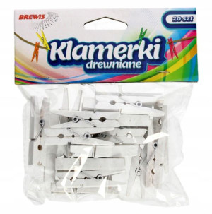 Klamerki Drewniane 45mm 20szt Białe Brewis