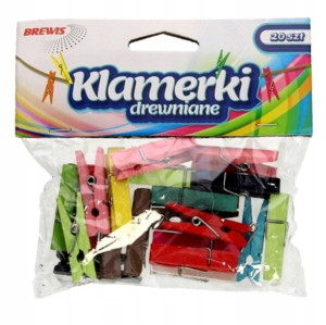 Klamerki Drewniane 45mm 20szt Mix Kolorów Brewis