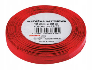Wstążka Satynowa Ozdobna 12mm 32m Bordowa Brewis