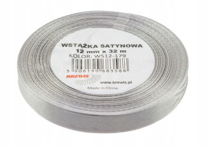 Wstążka Satynowa Ozdobna 12mm 32m Popielata Brewis