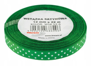 Wstążka Satynowa W Kropki 12mm 22m C Zieleń Brewis
